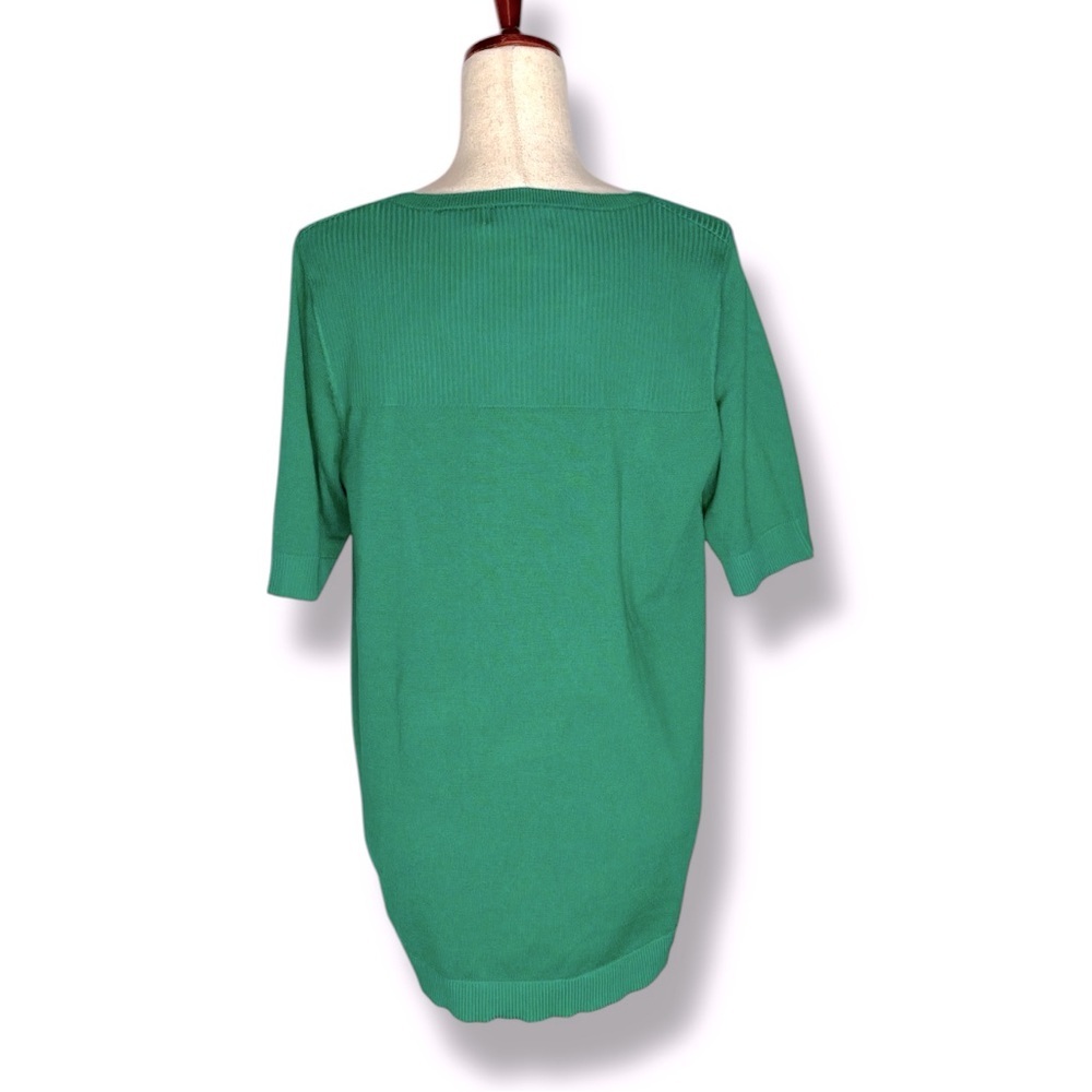 Melissa Paige Pepper Green Ribbed Crewneck Short Sleeve Relaxed Fit Sweater - Picture 4 of 7